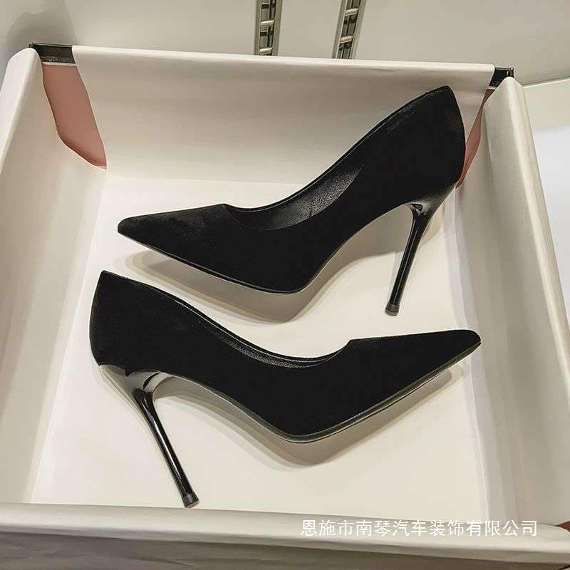 Not Tiring for Feet, Student Etiquette High Heels, Black French Pointed Toe Stiletto Heels, Interview Professional Shoes, New Graduation Shoes for Women