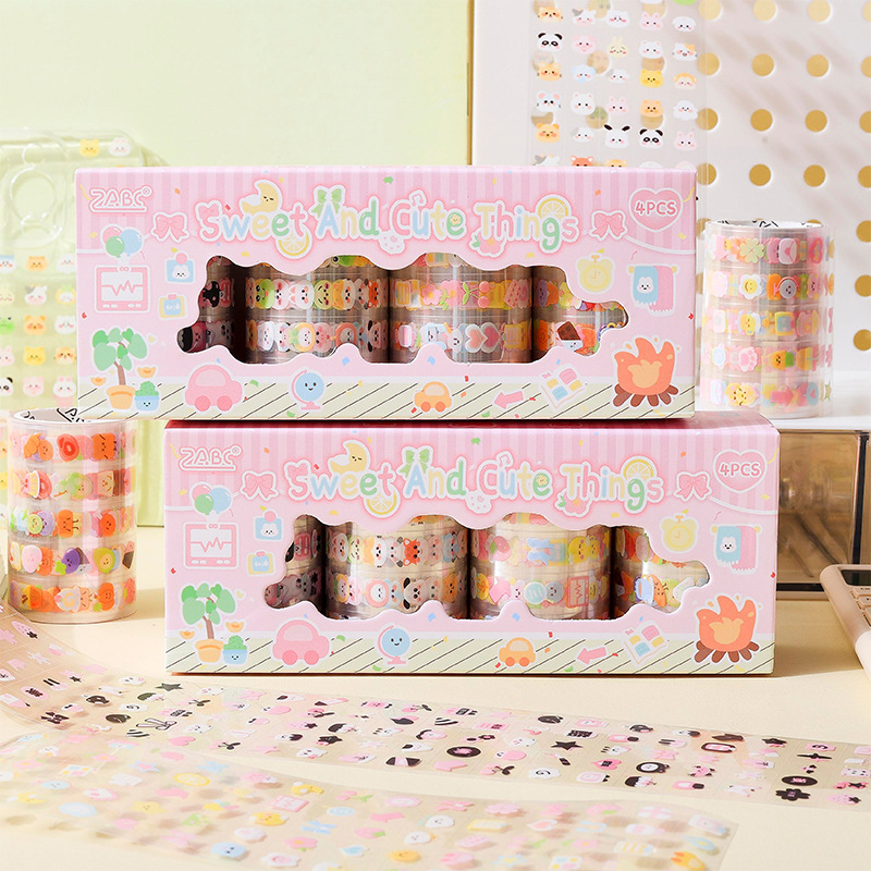 Dulce cosa linda, transparente, impermeable, cinta de pet, caja, dibujos animados transfronterizos, avatar de animales, emoji, etiqueta engomada de la cuenta de la mano de bricolaje