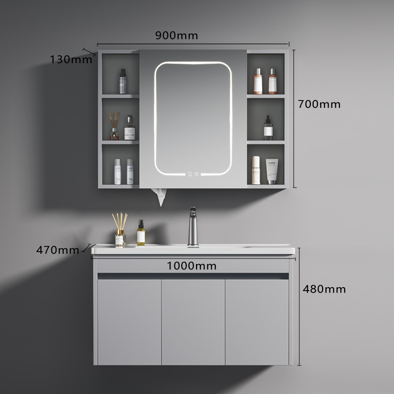 Mueble de Baño con Lavabo de Acero Inoxidable y Cerámica, Desempañado Inteligente, Suspendido de Pared, para Baño image 16