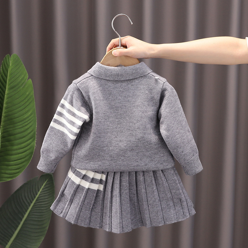 Autumn and Winter New Girl's Shirt Top JK Skirt Sweater Academy Style Two Piece Children's Internet Red Set_voghion.com