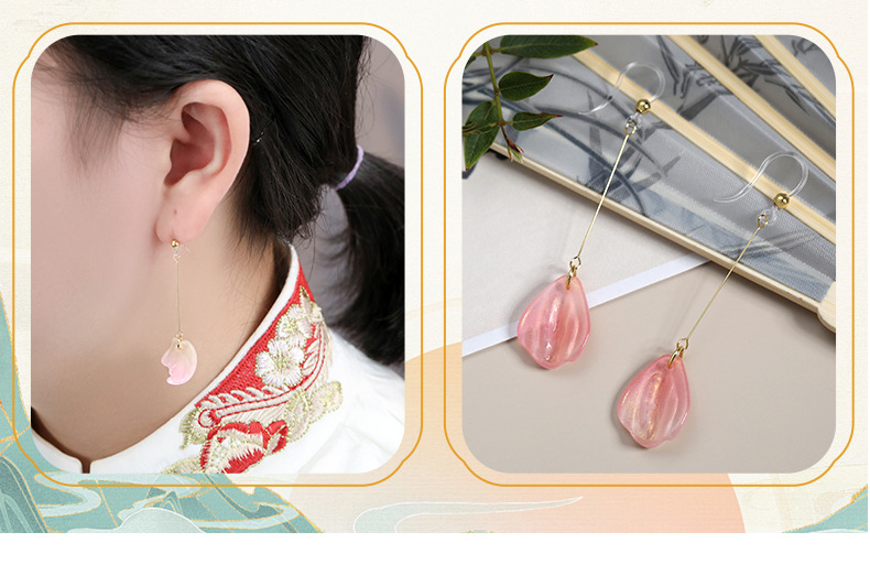 Resin Ear Needle Material 1 Pair Elegant Petal Leaf Resin Glass Titanium Steel Drop Earrings Ear Cuffs