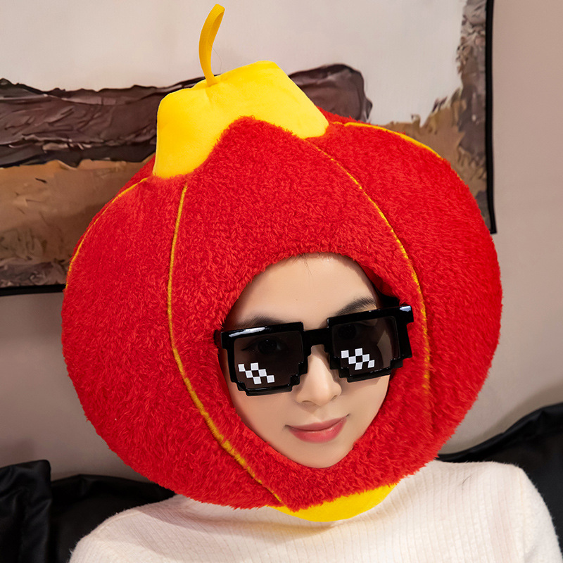 春节 大红灯笼头套帽子 毛绒头套 拍照道具 卡通头套 表演道具