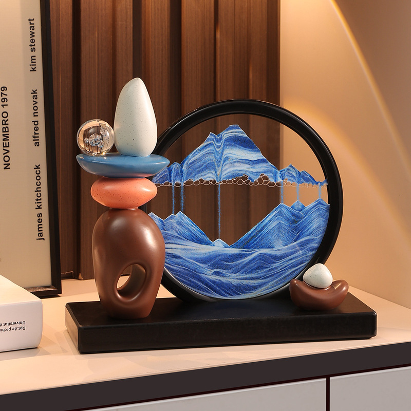 轻奢高档时来运转流沙画摆件欧式酒柜客厅办公室装饰品3D立体沙漏|undefined