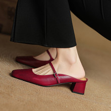 韩版休闲外穿逛街粗跟包头拖鞋25新款春夏季一脚蹬高跟鞋女士凉鞋