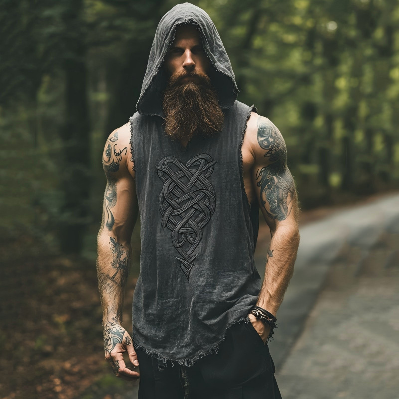 Cross-Border Summer Men's Linen Hooded Vest Casual Round Neck T-Shirt 3D Ethnic Style Digital Printing Large Quantity Discount