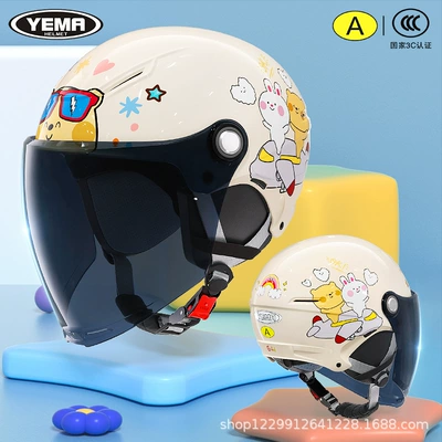 Model for Boys, Summer Electric, Motosiklet kaskı (dəbilqə) - four-seasons-khaki-white-airplane-dark-blue-long-mirror