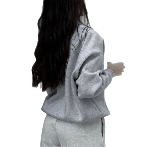 New European and American Style Light Purple Half-Zip Casual Sport T-shirt Long T-shirt