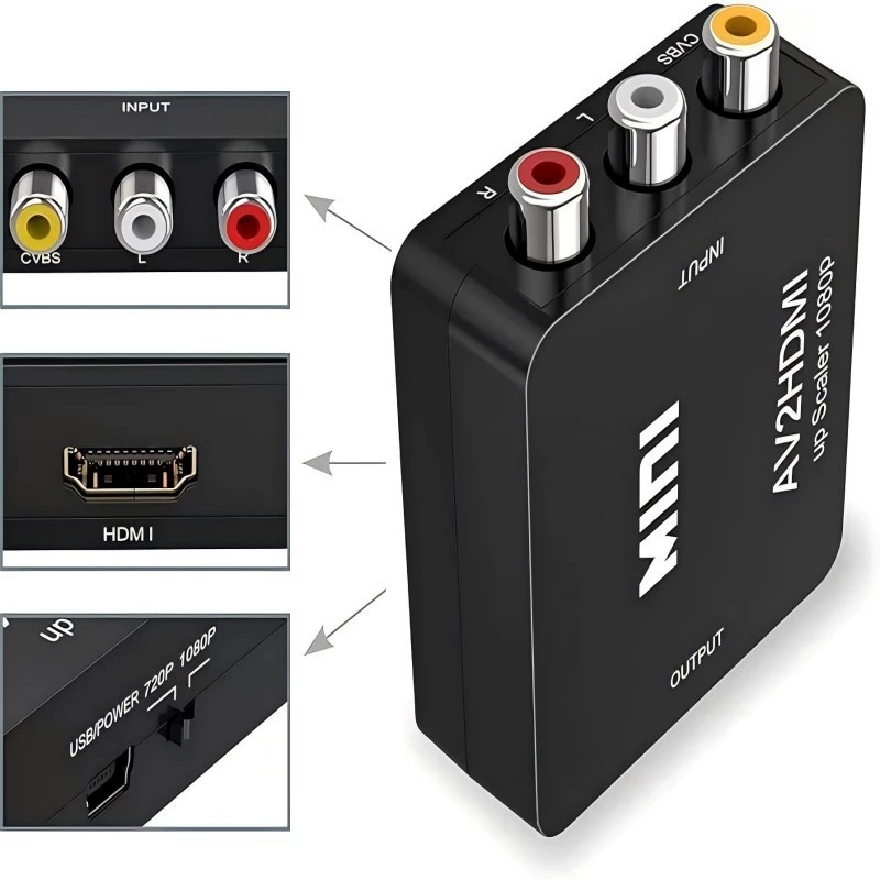 Преобразователь AV в HDMI мини AV в HDMI, конвертер высокой четкости видео AV2 HDMI, маленький белый корпус