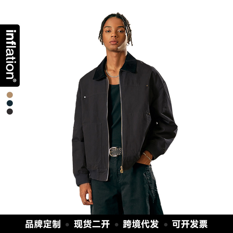 Jie Zhan Men's Clothing | Twill Corduroy Detroit Jacket 26 Spring American Retro Color-Blocked Lapel Workwear