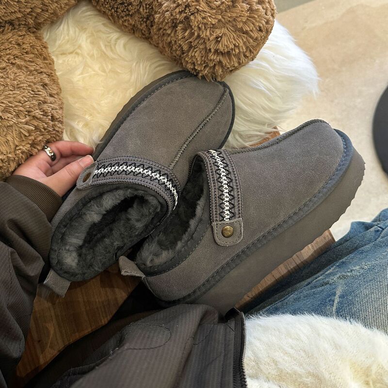 Thick-Soled Heightening Cotton Slippers Winter Warm Ethnic Style Woven Slip-On Fur All-In-One Snow Boots for Women New Style