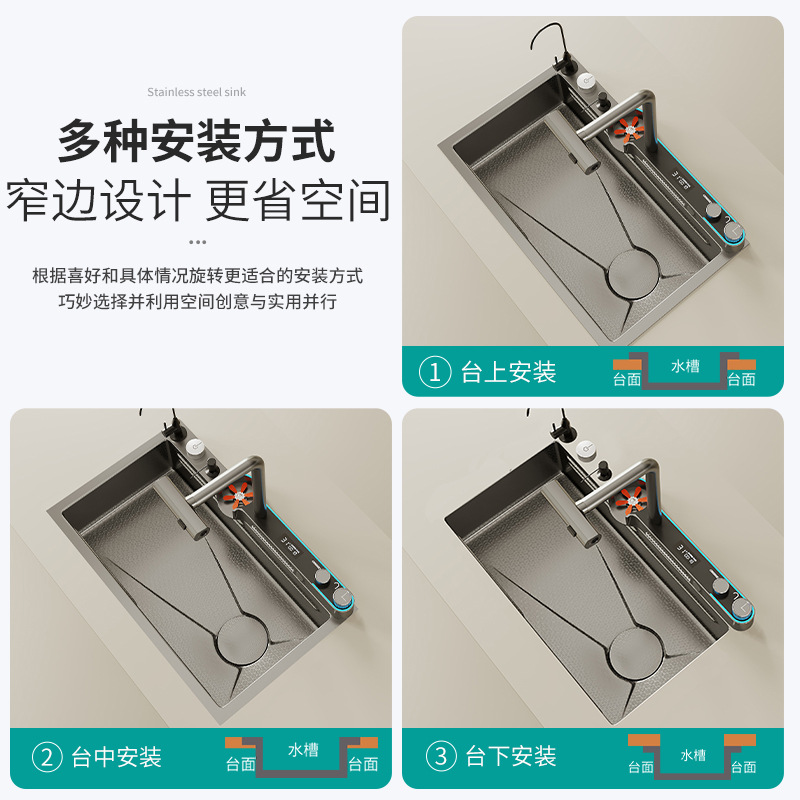 304 lavabo de acero inoxidable cascada lavabo de cocina doméstica panal digital mano gran lavabo de platos de tanque único