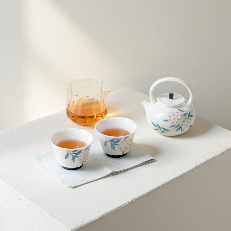 墨己茶事收纳包户外茶具一壶两杯手绘绣球花便携收纳旅行茶具套装|undefined