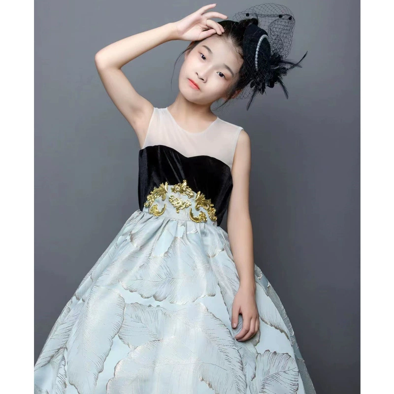 Детское платье для девочек, новая модель 2025 года для показов, эксклюзивное высококачественное платье для выступлений на фортепиано, для маленькой ведущей с шлейфом.