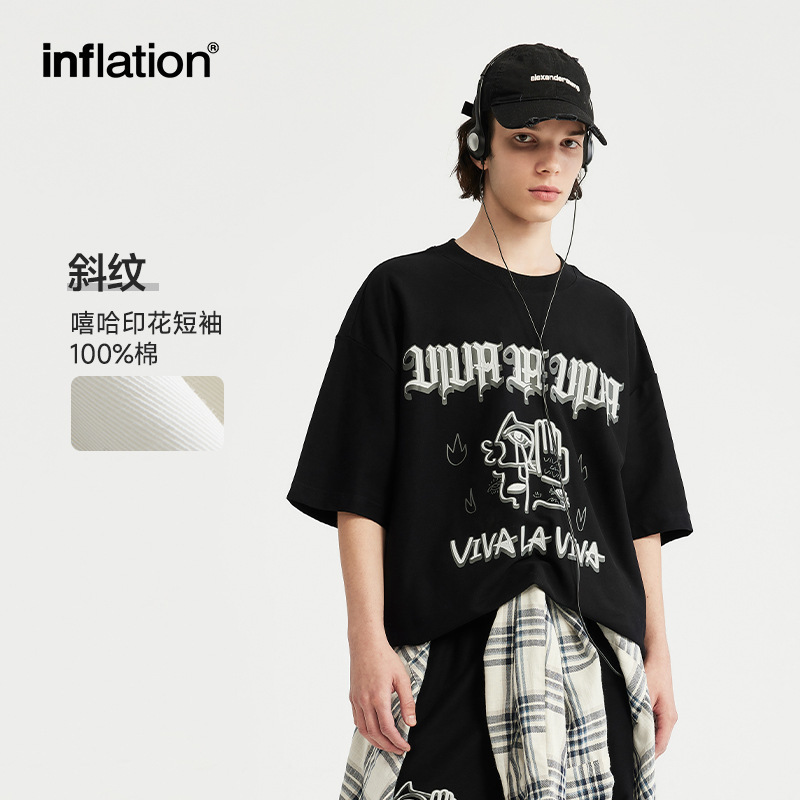 INFメンズ | 250gヒップホップアルファベットプリントtシャツ2024春夏潮牌新商品街頭ゆるい半袖