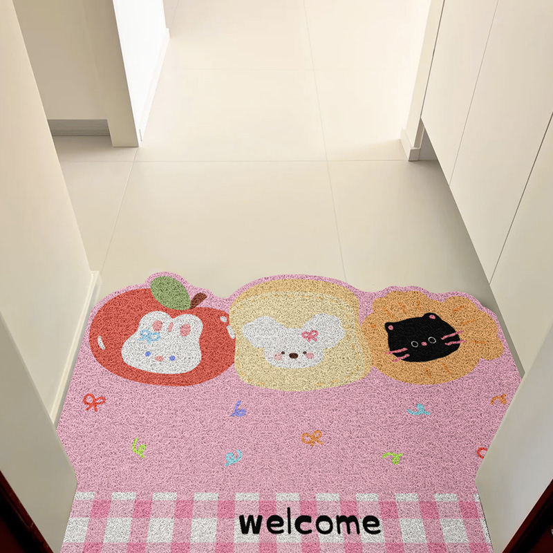 卡通入户门地垫多巴胺格子玄关大门口通用丝圈脚垫子蹭土防滑垫|undefined