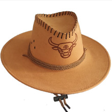 新款印牛头鸡皮鹿皮绒骑士西部牛仔帽迷彩布帽旅游遮阳帽批发草帽