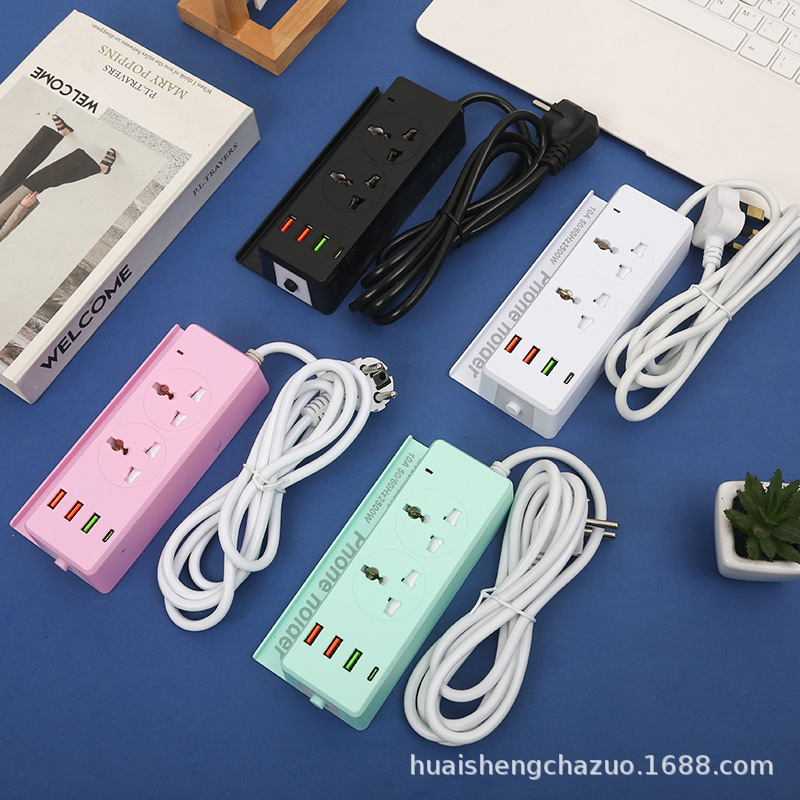 手机支架外贸插座礼盒包装儿童防触电小夜灯黑白粉青绿色可选3U1C