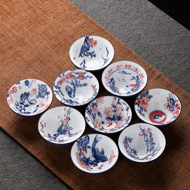 Jingdezhen 2 색 파란색과 흰색 도자기 언더글레이즈 컬러 세라믹 차 컵 쿵푸 차 세트 가정용 찻그릇 선물 도매