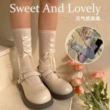 2024春新款韩国ins女童芭蕾麻花儿童袜绑带木耳边中筒女孩堆堆袜