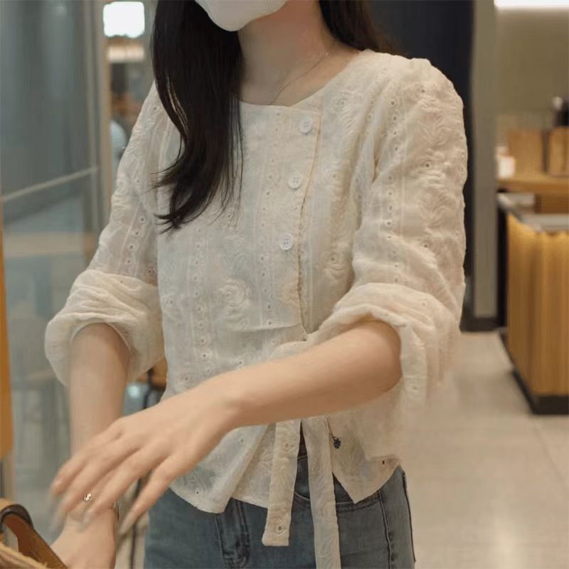 2025 New Autumn Design with Irregular Ties, Gentle and Sweet Shirts for Women, Fashionable and Slimming