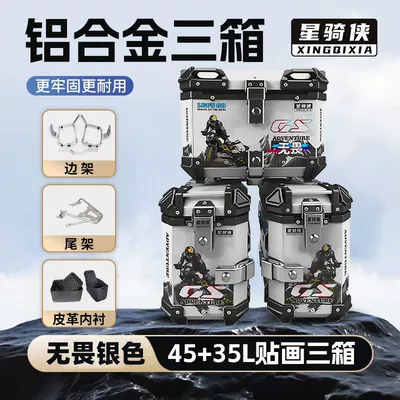 Side Case Trunk Box, Motorcycle trunk - brave-and-fearless-silver-version-flower-three-boxes-stainless-steel-side-frame-stainless-steel-tail-frame-lining
