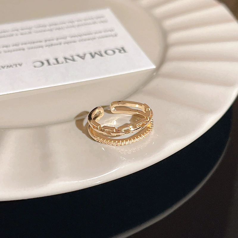 Ring adjustable, zircon micro-inlay, light-luxury simple elegant for index finger