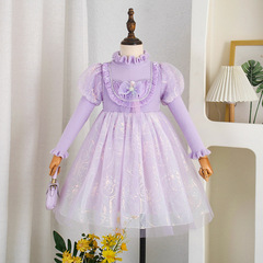 女童毛衣網紗蓬蓬裙2023女寶寶新冬新款公主裙毛衣拼接網紗連衣裙