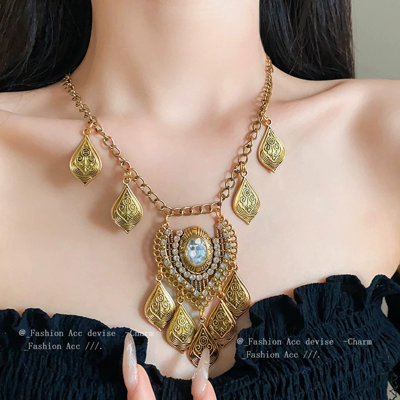 Классический национальный стиль цветок капли воды с бриллиантами головной убор ожерелье европейская и американская ключица с древним темпераментом украшение оптом