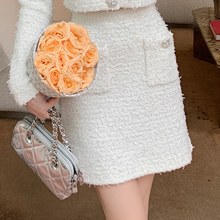 小香风钻饰针织短款外套上衣高腰半身短裙两件套装 这里是半裙