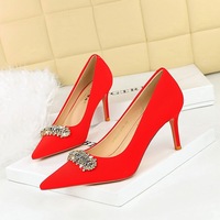 3391-AK31 Fashionable High Heels with Thin Heels and Shallow Mouth, Shining Water Diamond Buckle High Heels, Single Shoes for Women