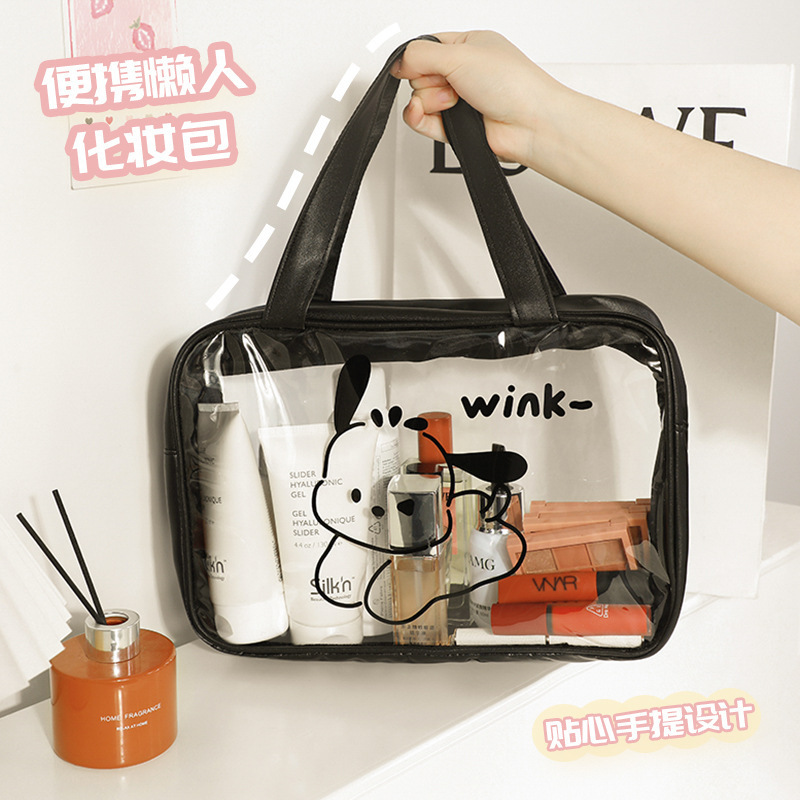 2024 nuevo bolso de cosméticos transparente de dibujos animados para mujer bolso de almacenamiento de artículos de tocador para estudiantes de gran capacidad bolso de alto valor
