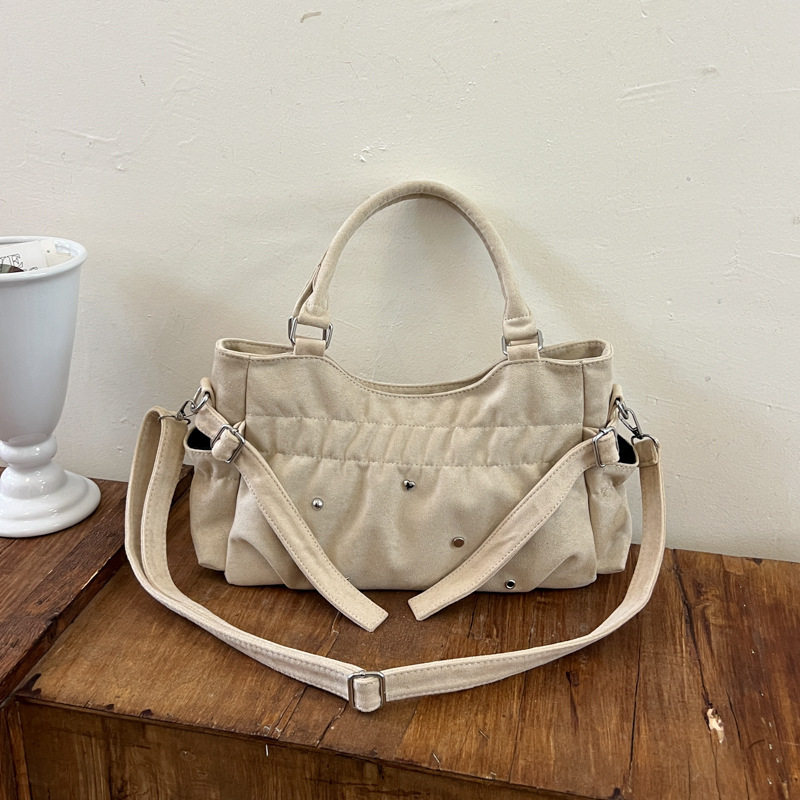 Túi tote da lộn mềm dáng shopping, túi đeo vai và đeo chéo dung lượng lớn — màu cà phê, màu nâu, màu trắng ngà, màu xám