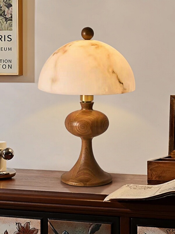 French Medieval Style Table Lamp Covered with Antique Solid Wood Creative Atmosphere Lamp Living Room Designer Hotel B&B Bedroom Bed