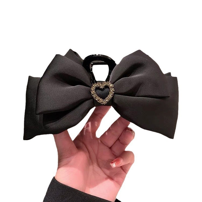 Satín de alta sensación, arco negro grande, clip de tiburón, toque de cabeza, clip de nube, clip de agarre, clip de cabello, tarjeta de cabello de mujer