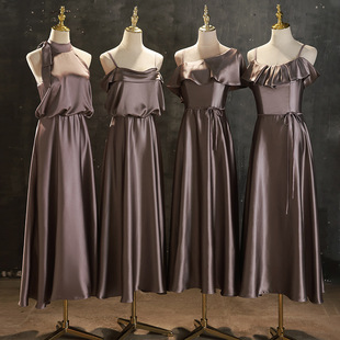 Purple Bridesmaid Dress 2025 New Summer Sister Group Niche High-End Satin Evening Dress Long Skirt Can Be Worn at Ordinary Times