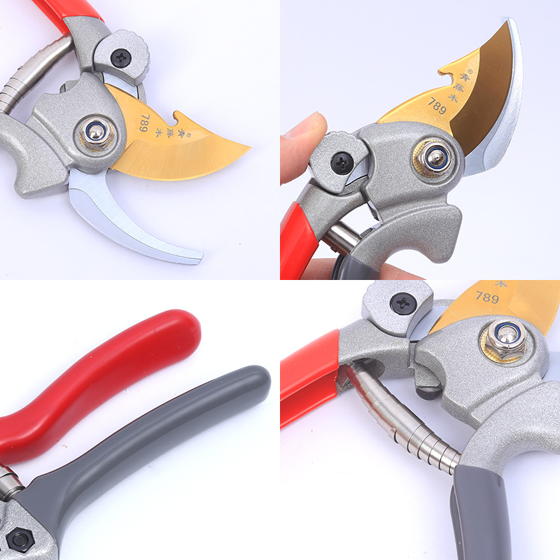 Fabricante de tijeras de podar de madera de vid verde Spot Shark Tipo de cuchillo Hoja de titanio Cuchilla de oro que ahorra mano de obra Potente tijeras de podar y podar SK5