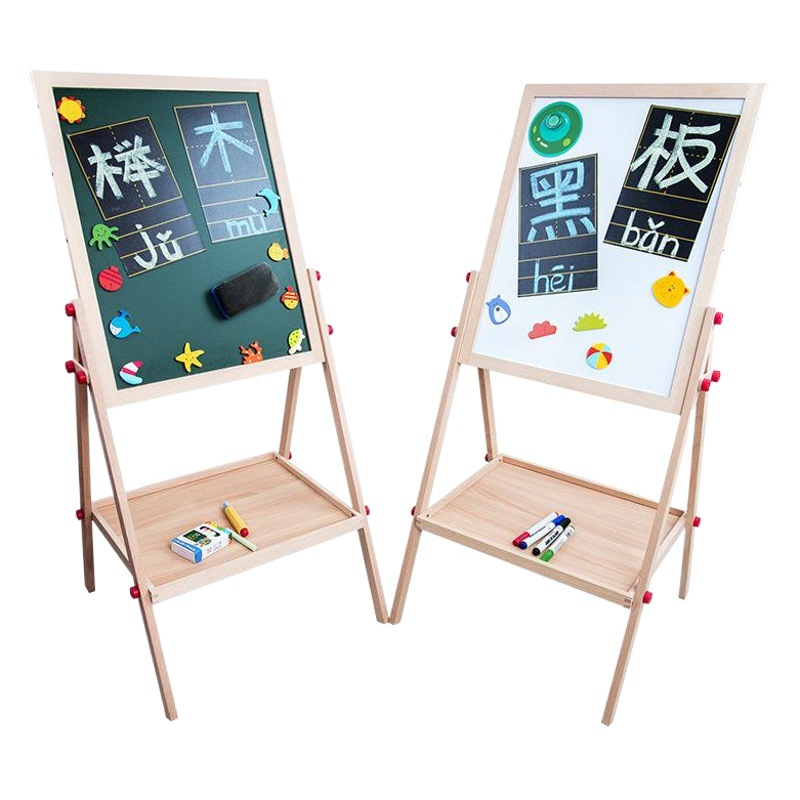 Tablero de dibujo ajustable magnético de doble cara para niños arte de pintura de madera pizarra negra dos-en-uno 61 juguete de regalo
