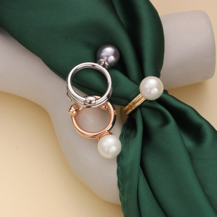 Korean Style Simple Ring Silk Towel Buckle Pure Copper Gold Plated Elegant Generous High-end Pearl Accessories Silk Scarf Decoration