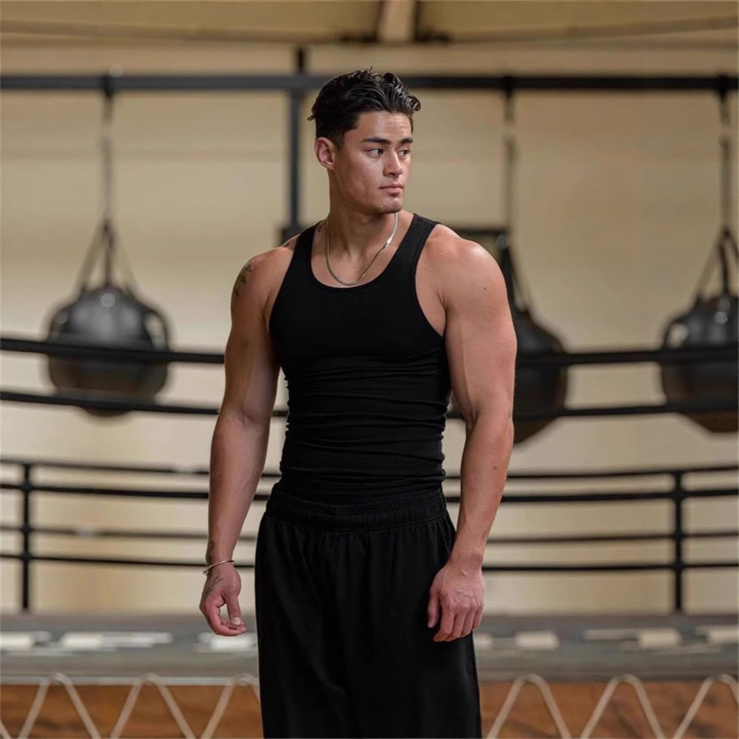 Chaleco de hombre verano americano delgado deportivo chaleco de color sólido fitness tendencia de los hombres casual elástico sin mangas camiseta