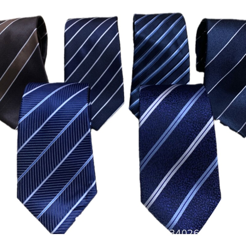 Factory in stock Dress Business Men's Tie 8cm Polyester Silk Stripe Black Tie Jacquard Yarn-dyed Hand Tie