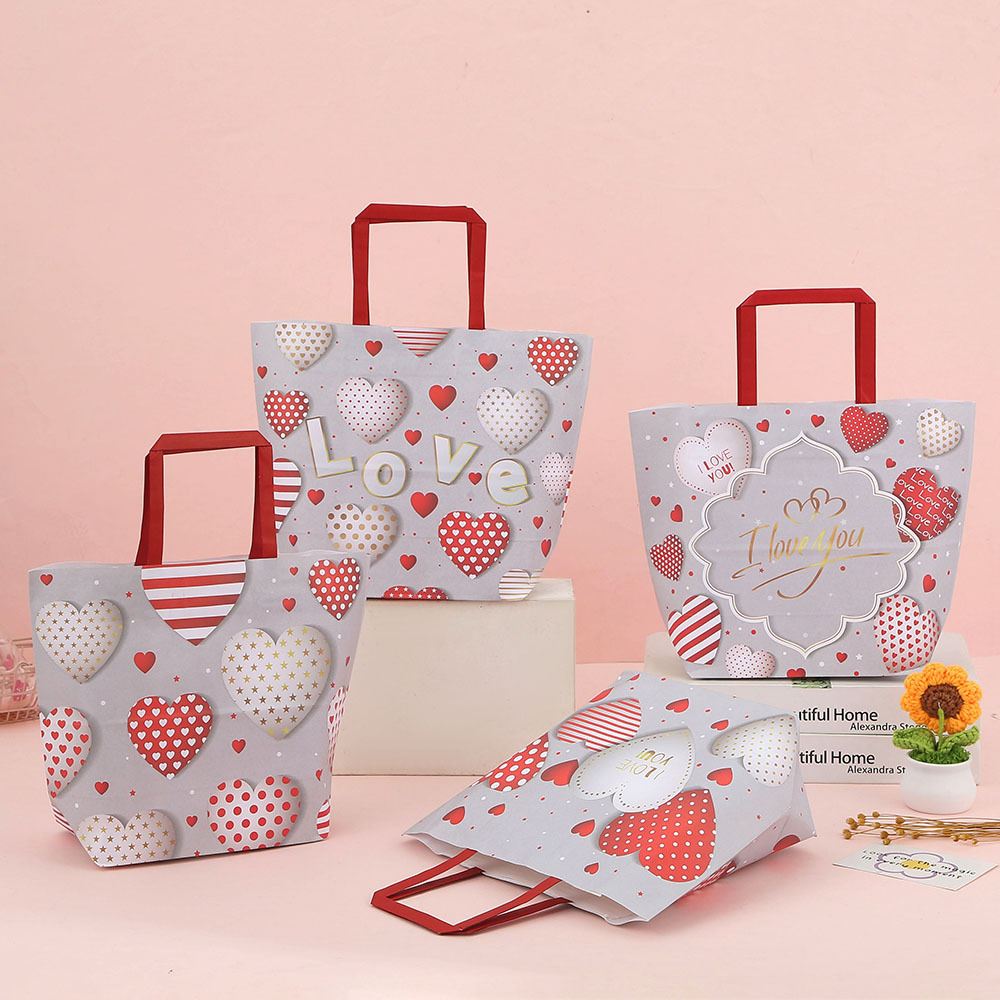 情人节横版手提袋派对礼品袋印花购物袋爱心牛皮纸袋批发包装袋
