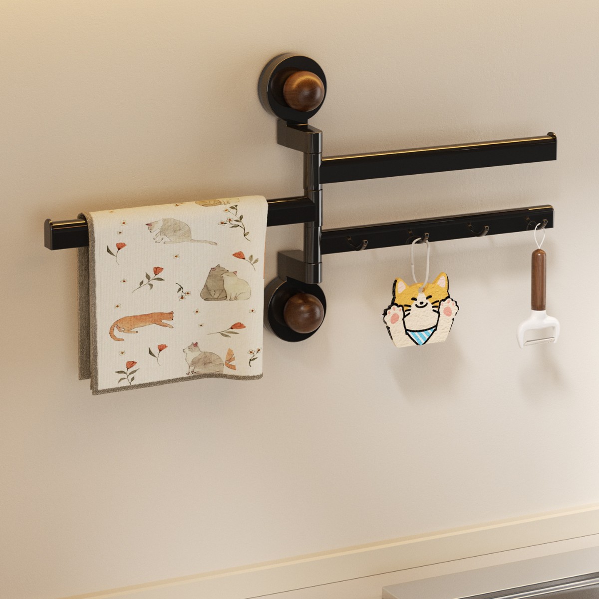 Medieval Style Kitchen Suction Cup Rag Drain Rack Household Multi-Functional Rotating Hook High-Value Spatula and Spoon Storage Rack