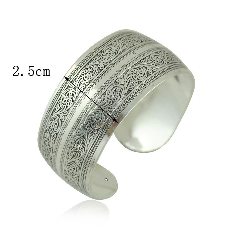 Pulsera de elefante de plata Miao con apertura, estilo étnico, brazalete ancho vintage, venta al por mayor