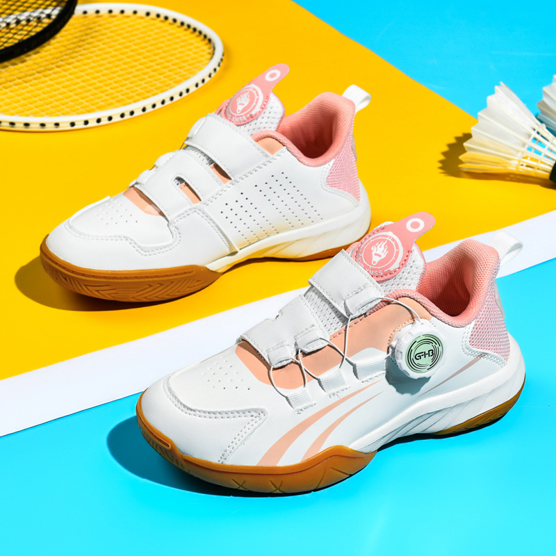 Zapatos de bádminton de botón giratorio para niños y niñas, zapatos de entrenamiento de competencia profesional, zapatos de tenis de mesa ligeros y resistentes al desgaste