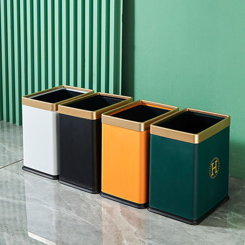 Light luxury gold-edged lidless trash can, household double-layer large-caliber living room kitchen round large-sized office wastebasket