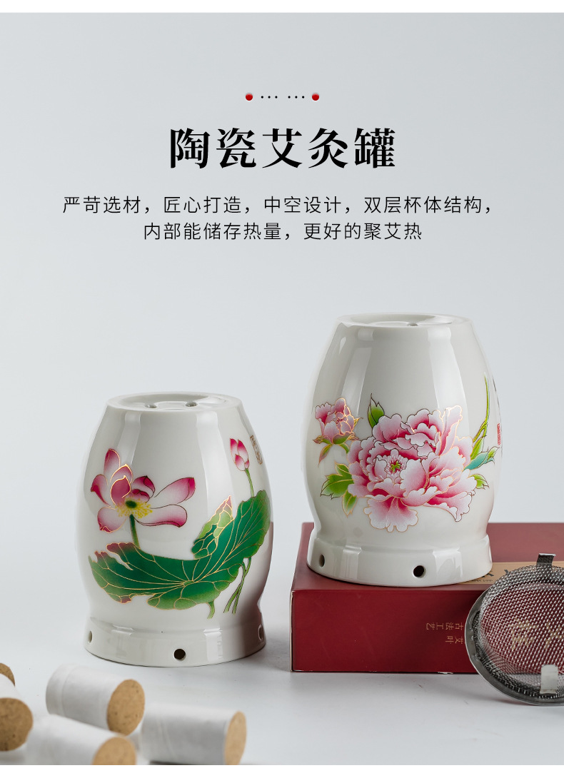 Ceramic Moxa Jar Portable Moxibustion Cup with Gua Sha Massage Function Double Layer Heat Storage key features