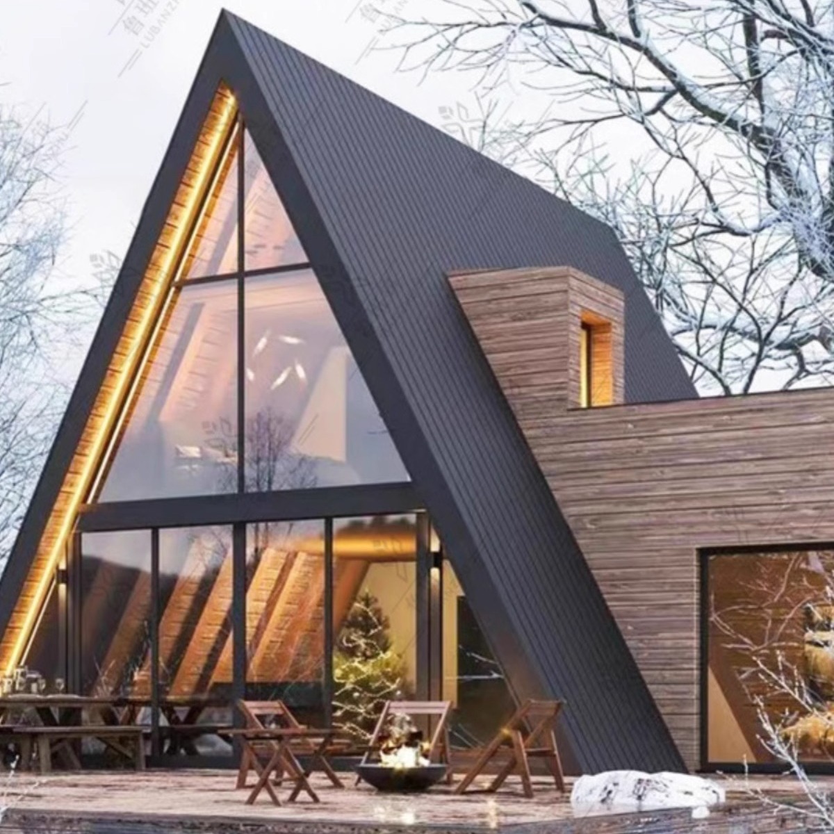 Casa de madera roja casa de vacaciones casa triangular acampada casa de sol paisaje casa de madera casa de alojamiento