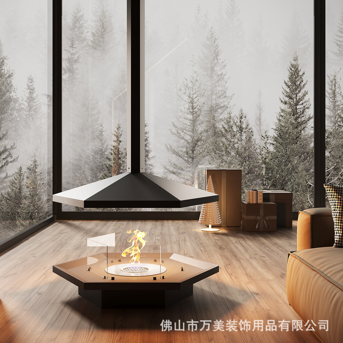 Minimalist and creative hanging alcohol fireplace, open-style hanging real fire stove for homestay or self-built house living room