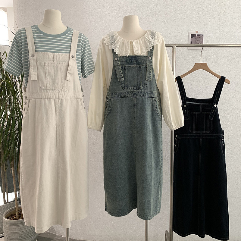 Omalai Retro Preppy Style Loose Slim Mid-Length Straight Dress Denim Simple Suspender Skirt 2193 Omalai Retro Preppy Style Loose Slim Mid-Length Straight Dress Denim Simple Suspender Skirt 2193