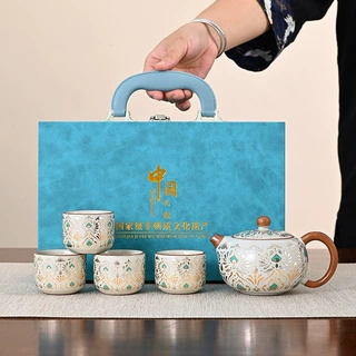 国潮金银错盖碗礼盒茶具套装西施壶办公高端茶壶伴手礼商务小礼品